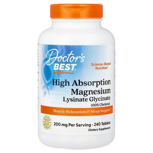 Doctor S Best High Absorption Magnesium Lysinate Glycinate Chelated Albion Traacs 240 Tablets 100 Mg Per Tablet