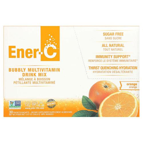 Ener C Bubbly Multivitamin Drink Mix Sugar Free Orange 1 000 Mg 30 Packets 0 2 Oz 5 35 G Each