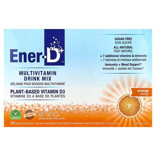 Ener C Ener D Vitamin D3 Hydrating Effervescent Drink Mix Sugar Free Orange 1 000 Mg 24 Packets