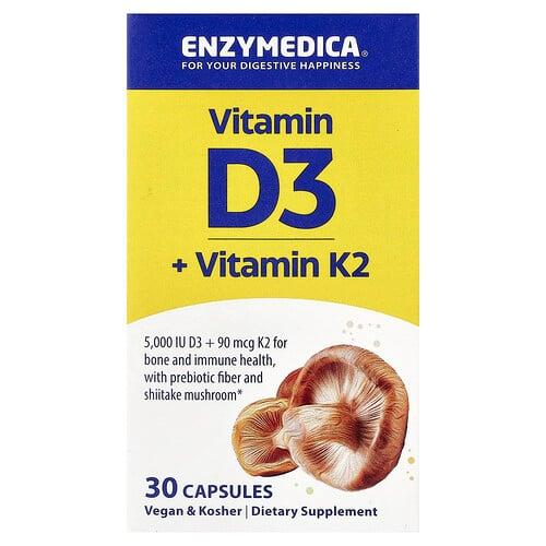 Enzymedica Vitamin D3 Vitamin K2 30 Capsules