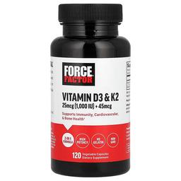 Force Factor Vitamin D3 K2 120 Vegetable Capsules