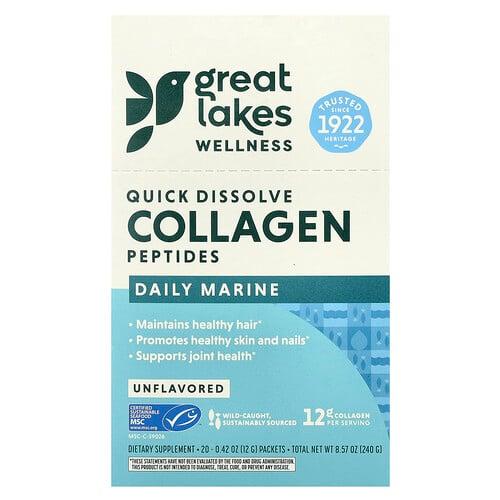 Great Lakes Wellness Quick Dissolve Collagen Peptides Daily Marine Unflavored 20 Packets 0 42 Oz 12 G Each