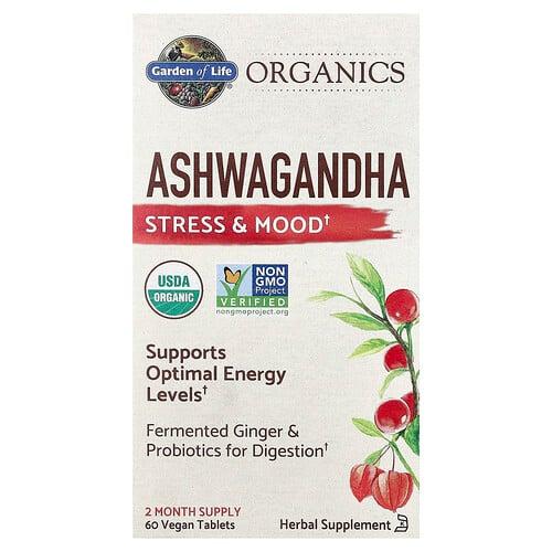 Garden Of Life Organics Ashwagandha 60 Vegan Tablets 600 Mg Per Tablet