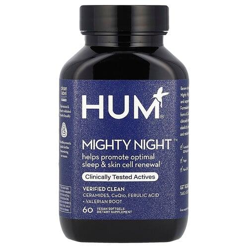 Hum Nutrition Mighty Night Ceramides Coq10 Ferulic Acid Valerian Root 60 Vegan Softgels product image