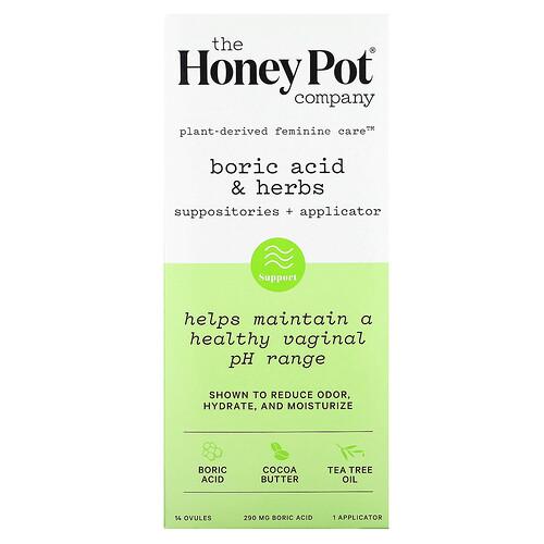 The Honey Pot Company Boric Acid Herbs Suppositories Applicator 290 Mg 14 Ovules 1 Applicator