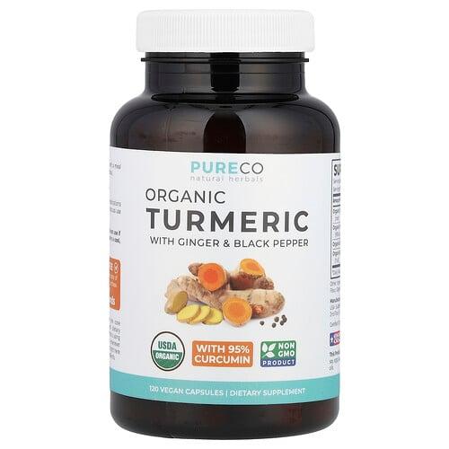 Pure Co Organic Turmeric With Ginger Black Pepper 120 Vegan Capsules