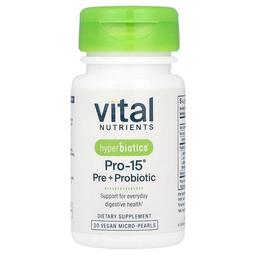 Vital Nutrients Hyperbiotics Pro 15 Pre Probiotic 30 Vegan Micro Pearls