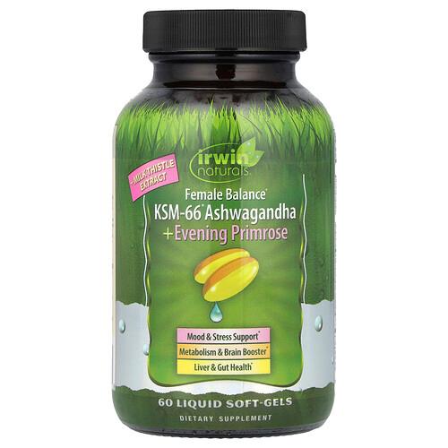 Irwin Naturals Female Balance Ksm 66 Ashwagandha Evening Primrose 60 Liquid Soft Gels