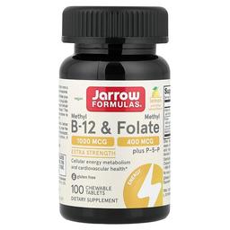 Jarrow Formulas Vegan Methyl B 12 Methyl Folate Lemon 100 Chewable Tablets