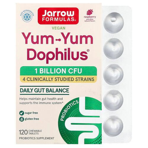 Jarrow Formulas Vegan Yum Yum Dophilus Raspberry 120 Chewable Tablets
