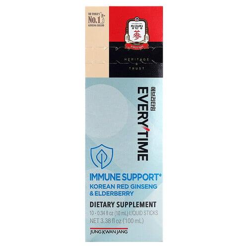 Jungkwanjang Everytime Immune Support Korean Red Ginseng Elderberry 10 Liquid Sticks 0 34 Fl Oz 10 Ml Each product image