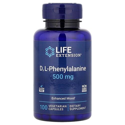 Life Extension D L Phenylalanine 500 Mg 100 Vegetarian Capsules
