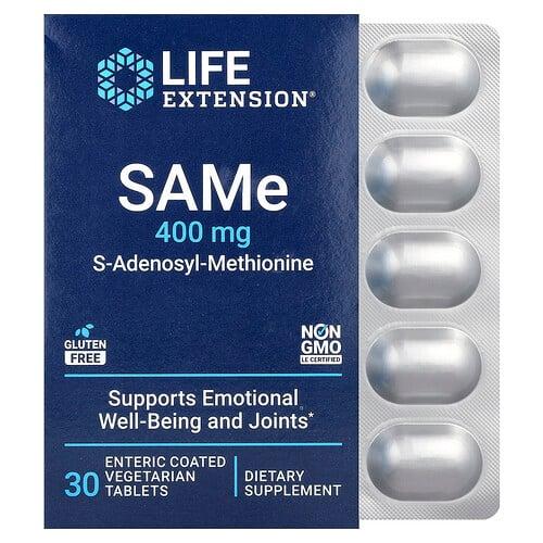 Life Extension Same S Adenosyl Methionine 400 Mg 30 Enteric Coated Vegetarian Tablets