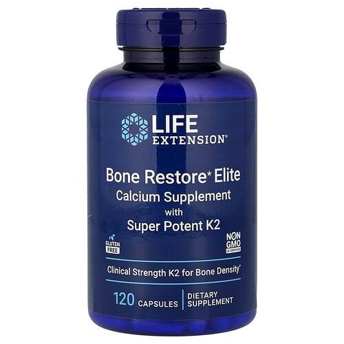 Life Extension Bone Restore Elite Calcium Supplement With Super Potent K2 120 Capsules