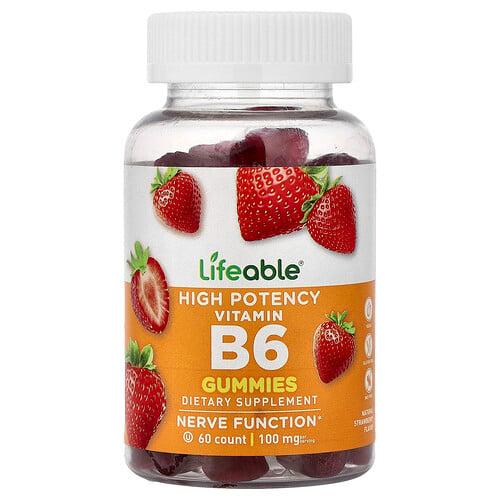 Lifeable Vitamin B6 Gummies High Potency Natural Strawberry 60 Gummies 50 Mg Per Gummy