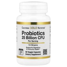 California Gold Nutrition Probiotics With Lactobacillus Acidophilus Bifidobacterium Lactis Lactobacillus Plantarum And Lactobacillus Casei 10 Strain Blend 25 Billion Cfu 60 Veggie Capsules