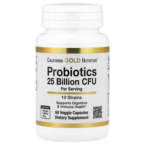 California Gold Nutrition Probiotics With Lactobacillus Acidophilus Bifidobacterium Lactis Lactobacillus Plantarum And Lactobacillus Casei 10 Strain Blend 25 Billion Cfu 60 Veggie Capsules