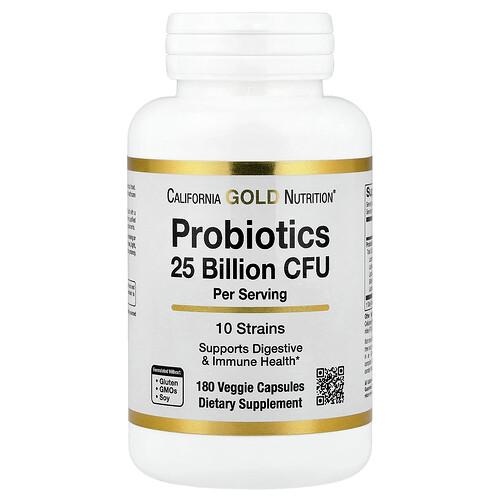 California Gold Nutrition Probiotics With Lactobacillus Acidophilus Bifidobacterium Lactis Lactobacillus Plantarum And Lactobacillus Casei 10 Strain Blend 25 Billion Cfu 180 Veggie Capsules
