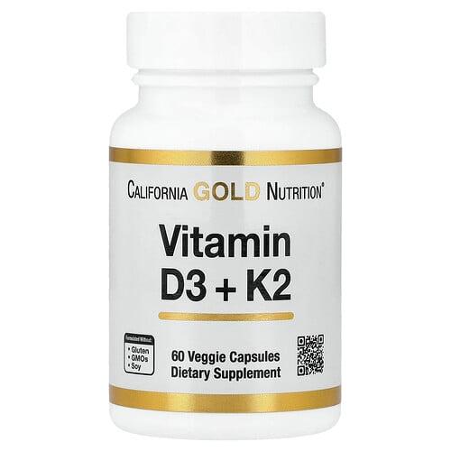 California Gold Nutrition Vitamin D3 K2 60 Veggie Capsules