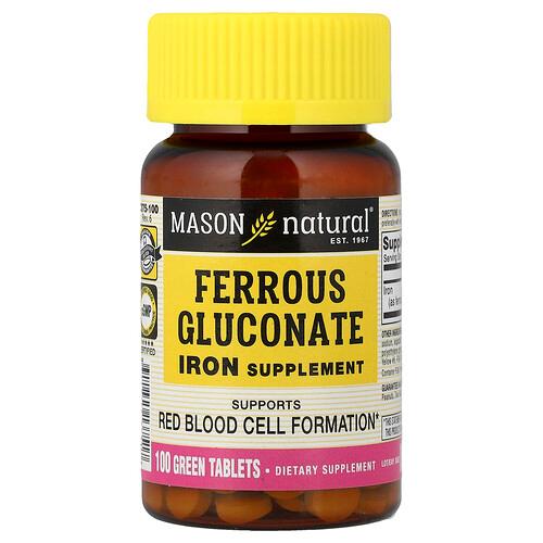 Mason Natural Ferrous Gluconate 100 Green Tablets 27 Mg Per Tablet