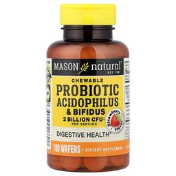 Mason Natural Chewable Probiotic Acidophilus Bifidus Strawberry 100 Wafers 34 Mg Per Wafer