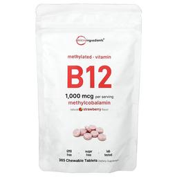 Micro Ingredients Vitamin B12 Natural Strawberry 1 000 Mcg 365 Chewable Tablets