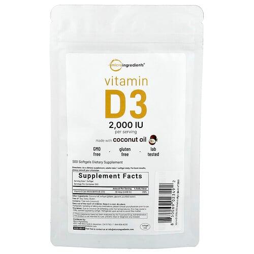 Micro Ingredients Vitamin D3 2 000 Iu 500 Softgels