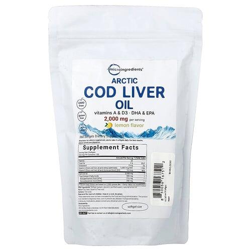 Micro Ingredients Arctic Cod Liver Oil Lemon 360 Softgels 666 Mg Per Softgel