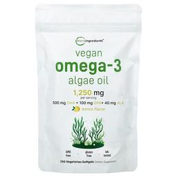 Micro Ingredients Vegan Omega 3 Algae Oil Lemon 240 Vegetarian Softgels