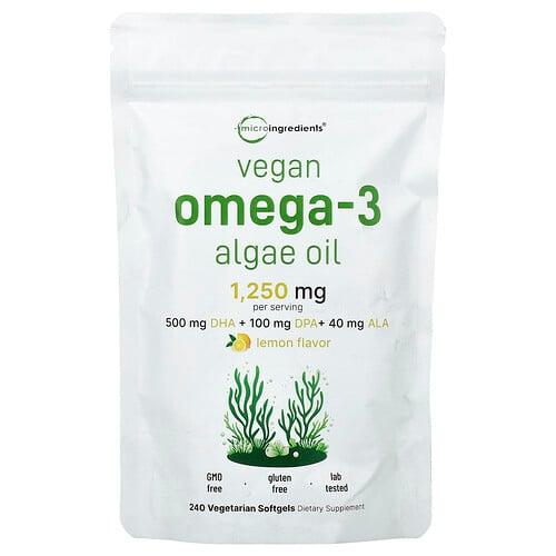 Micro Ingredients Vegan Omega 3 Algae Oil Lemon 240 Vegetarian Softgels product image