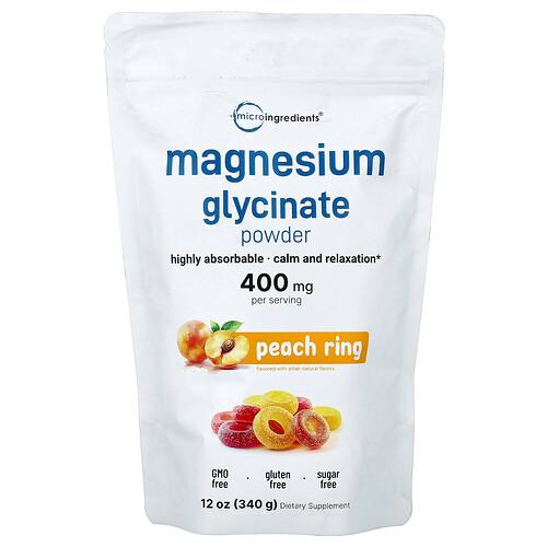 Micro Ingredients Magnesium Glycinate Powder Peach Rings 12 Oz 340 G
