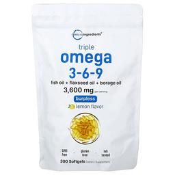 Micro Ingredients Triple Omega 3 6 9 Lemon 300 Softgels