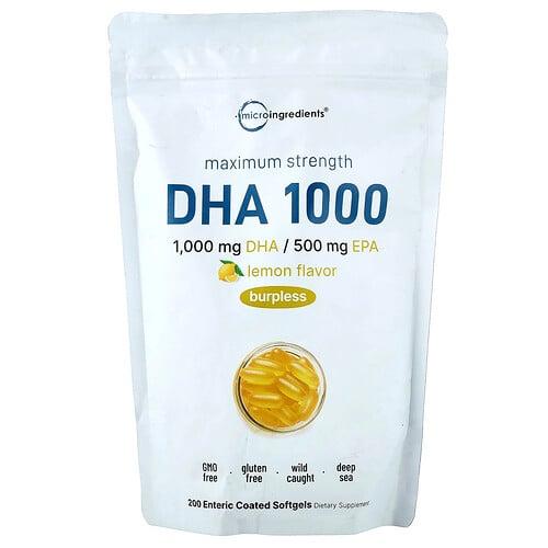 Micro Ingredients Dha 1000 Lemon 200 Enteric Coated Softgels