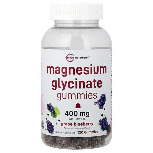 Micro Ingredients Magnesium Glycinate Gummies Grape Blueberry 120 Gummies 200 Mg Per Gummy