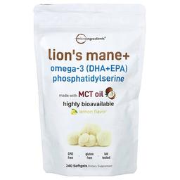 Micro Ingredients Lion S Mane Omega 3 Dha Epa Phosphatidylserine Lemon 240 Softgels
