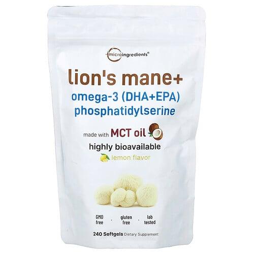 Micro Ingredients Lion S Mane Omega 3 Dha Epa Phosphatidylserine Lemon 240 Softgels product image