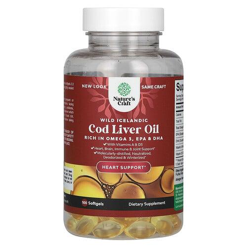 Nature S Craft Wild Icelandic Cod Liver Oil With Vitamins A D3 100 Softgels product image