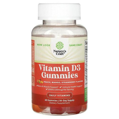 Nature S Craft Vitamin D3 Gummies Peach Mango Strawberry 60 Gummies 25 Mcg 1 000 Iu Per Gummy product image