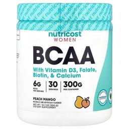 Nutricost Women Bcaa With Vitamin D3 Folate Biotin Calcium Peach Mango 10 7 Oz 300 G