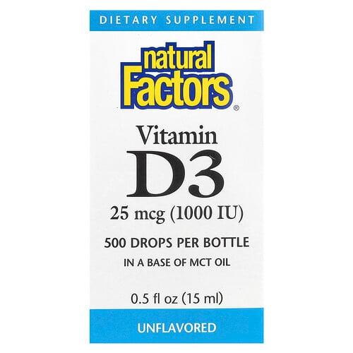 Natural Factors Vitamin D3 Drops Unflavored 25 Mcg 1 000 Iu 0 5 Fl Oz 15 Ml product image