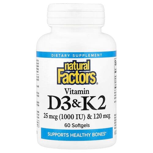 Natural Factors Vitamin D3 K2 25 Mcg 1 000 Iu 120 Mcg 60 Softgels