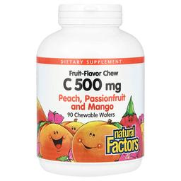 Natural Factors Fruit Flavor Chew Vitamin C Peach Passionfruit And Mango 500 Mg 90 Chewable Wafers