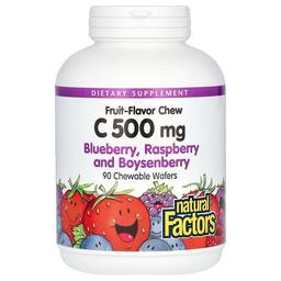 Natural Factors Vitamin C Fruit Flavor Chew Blueberry Raspberry And Boysenberry 500 Mg 90 Chewable Wafers