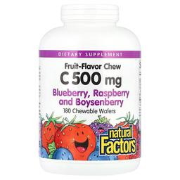 Natural Factors Fruit Flavor Chew Vitamin C Blueberry Raspberry And Boysenberry 500 Mg 180 Chewable Wafers