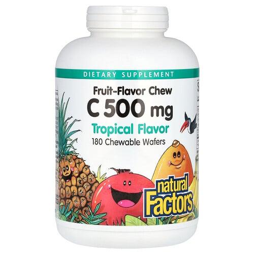 Natural Factors Vitamin C Fruit Flavor Chew Tropical 500 Mg 180 Chewable Wafers