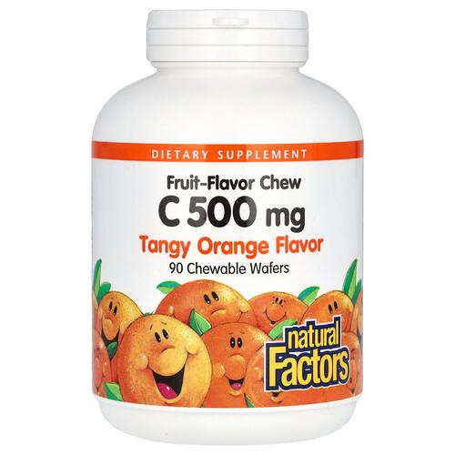 Natural Factors Vitamin C Fruit Flavor Chew Tangy Orange 500 Mg 90 Chewable Wafers