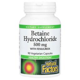 Natural Factors Betaine Hydrochloride With Fenugreek 500 Mg 90 Vegetarian Capsules