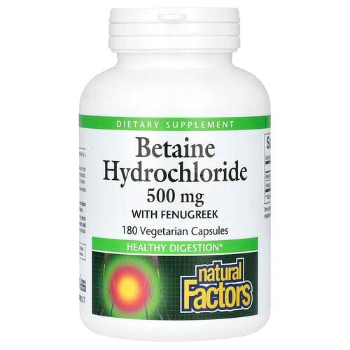 Natural Factors Betaine Hydrochloride With Fenugreek 500 Mg 180 Vegetarian Capsules