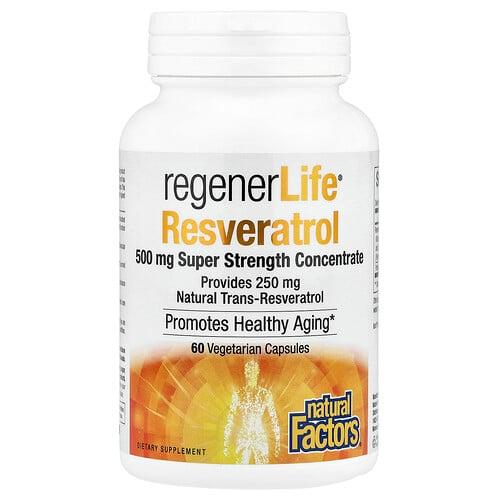 Natural Factors Regenerlife Resveratrol 500 Mg 60 Vegetarian Capsules