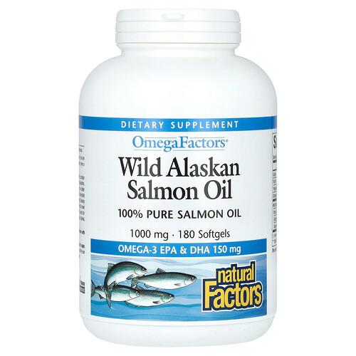 Natural Factors Omega Factors Wild Alaskan Salmon Oil 1 000 Mg 180 Softgels
